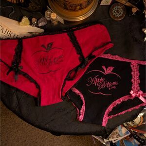 Y2K Apple Bottoms Hipster Panties Women's Large Black Red Pink Lace Logo Set